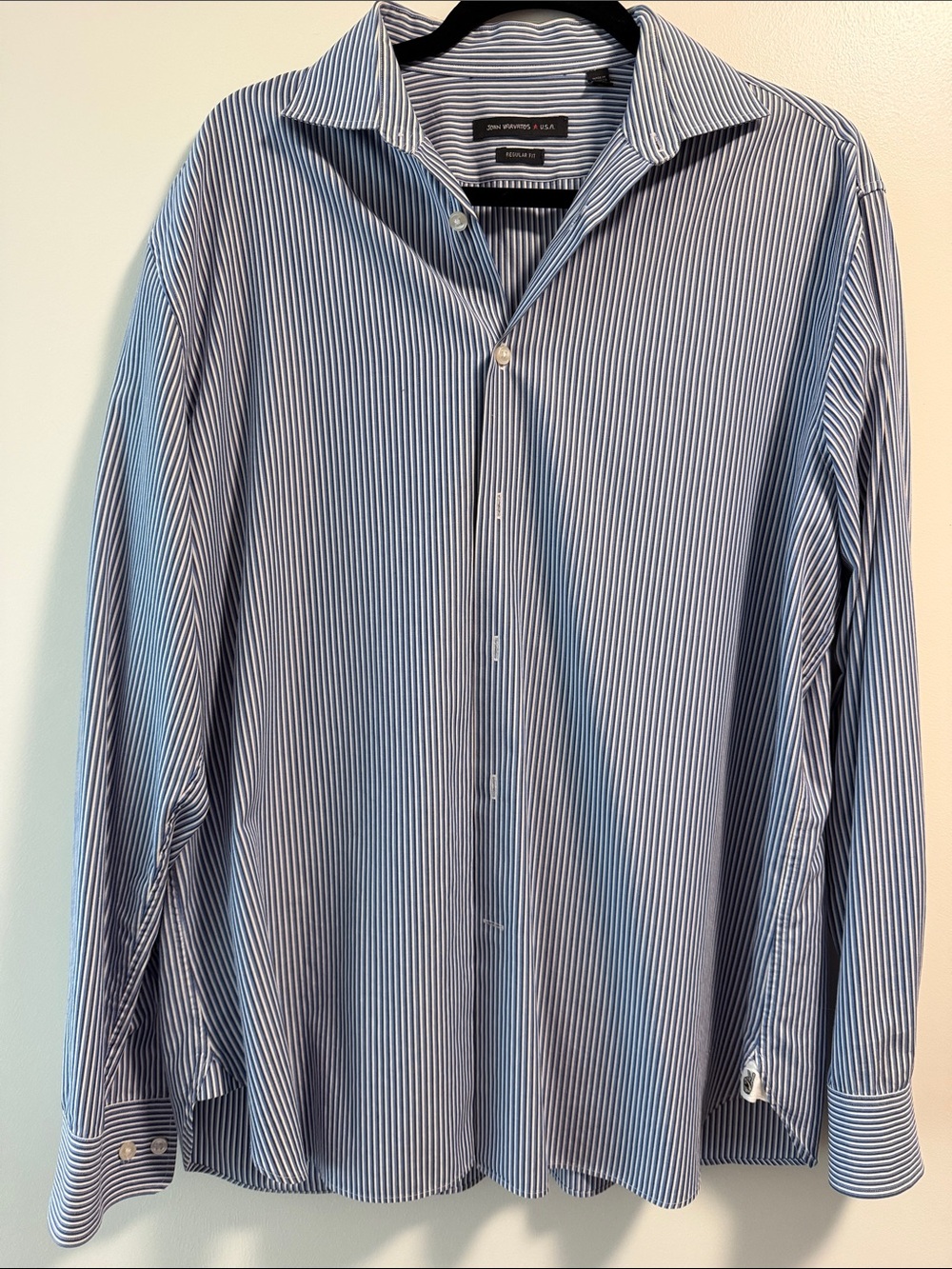 John Varvatos Navy and White Thin-Stripe Cotton Dress Shirt